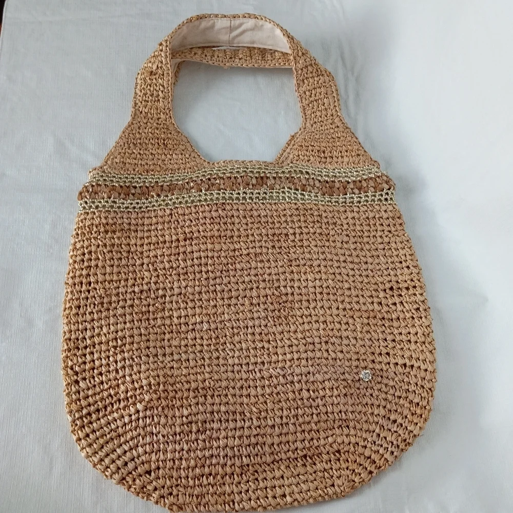 REVOLVE Florabella Caledonia Tote in Almond & Silver Raffia Suede Trim OS - Picture 2 of 9